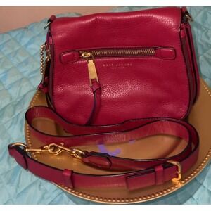 Marc Jacobs Recruit Saddle Bag Raspberry Red Pebbled Leather Gold Hardware